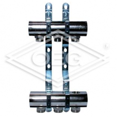 Radiatorverdeler, 4 groeps 1", vernikkeld Messing